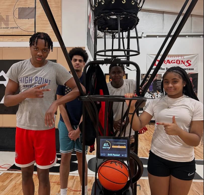 LABCITY players with a shooting machine during a training session